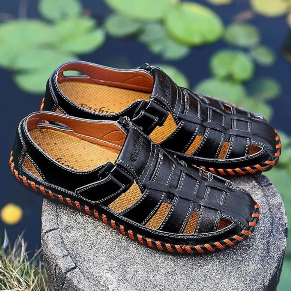 - Black Leather Sz 10 Fisherman Sandals! NEW!